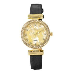 34mm Montres Carlo Women's Fashion Vegan Leather Band Stones Luxury Dress Watch